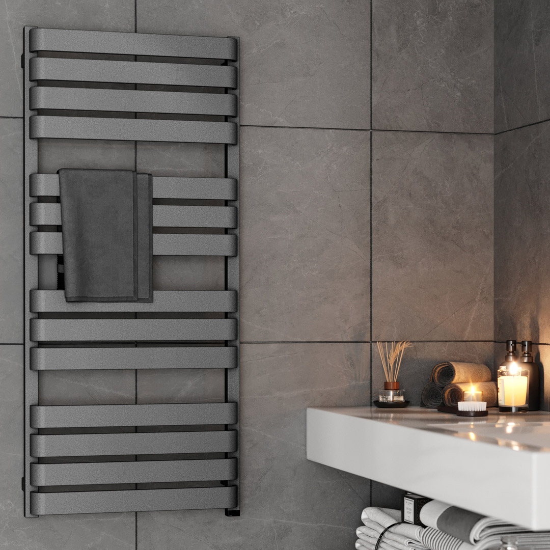 Genoa E Vertical Electric Towel Rail 1110x500mm Light Grey